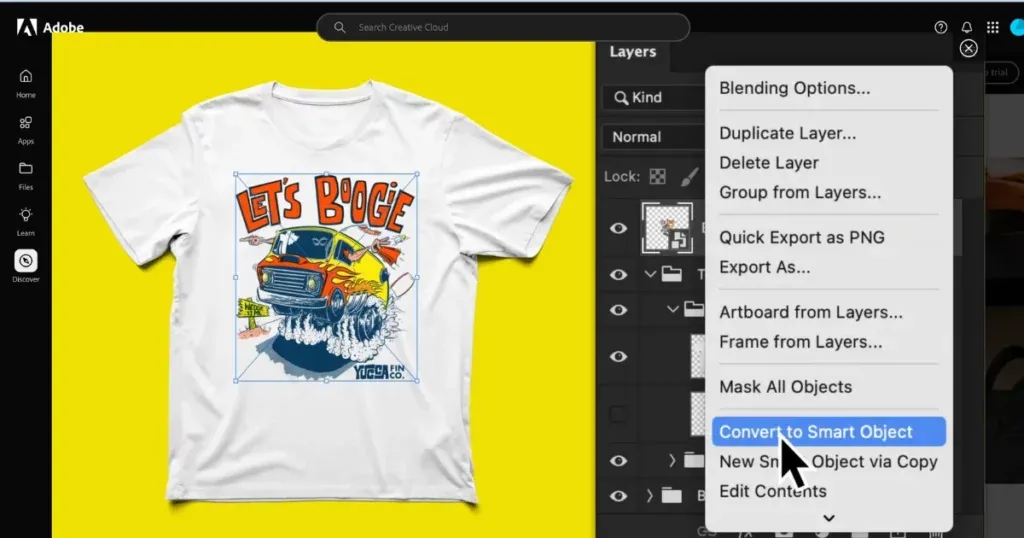Smart Object auswählen beim Erstellen eines T-Shirt-Mockups in Photoshop