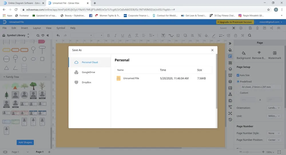 Speichern des erstellten Stammbaums in EdrawMax