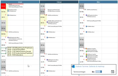 Standardkalender-Layout mit acht Zellen pro Tag für individuelle Einträge
