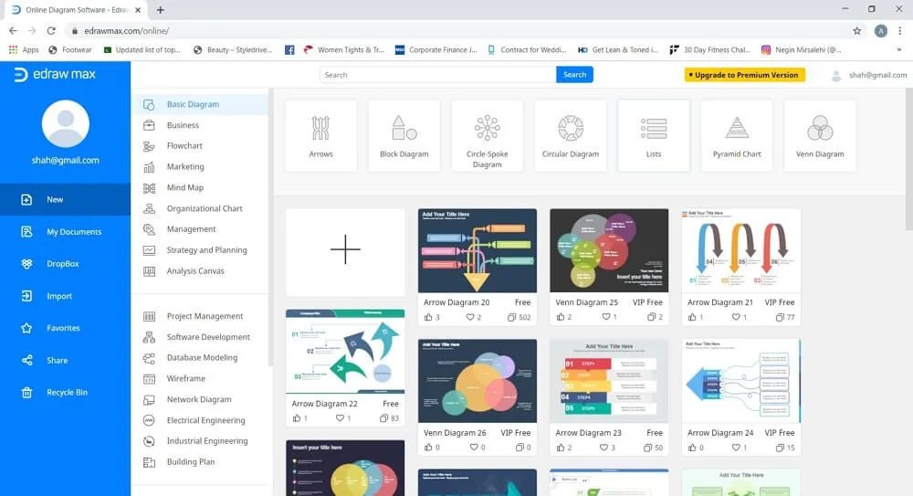 Startbildschirm von EdrawMax Online