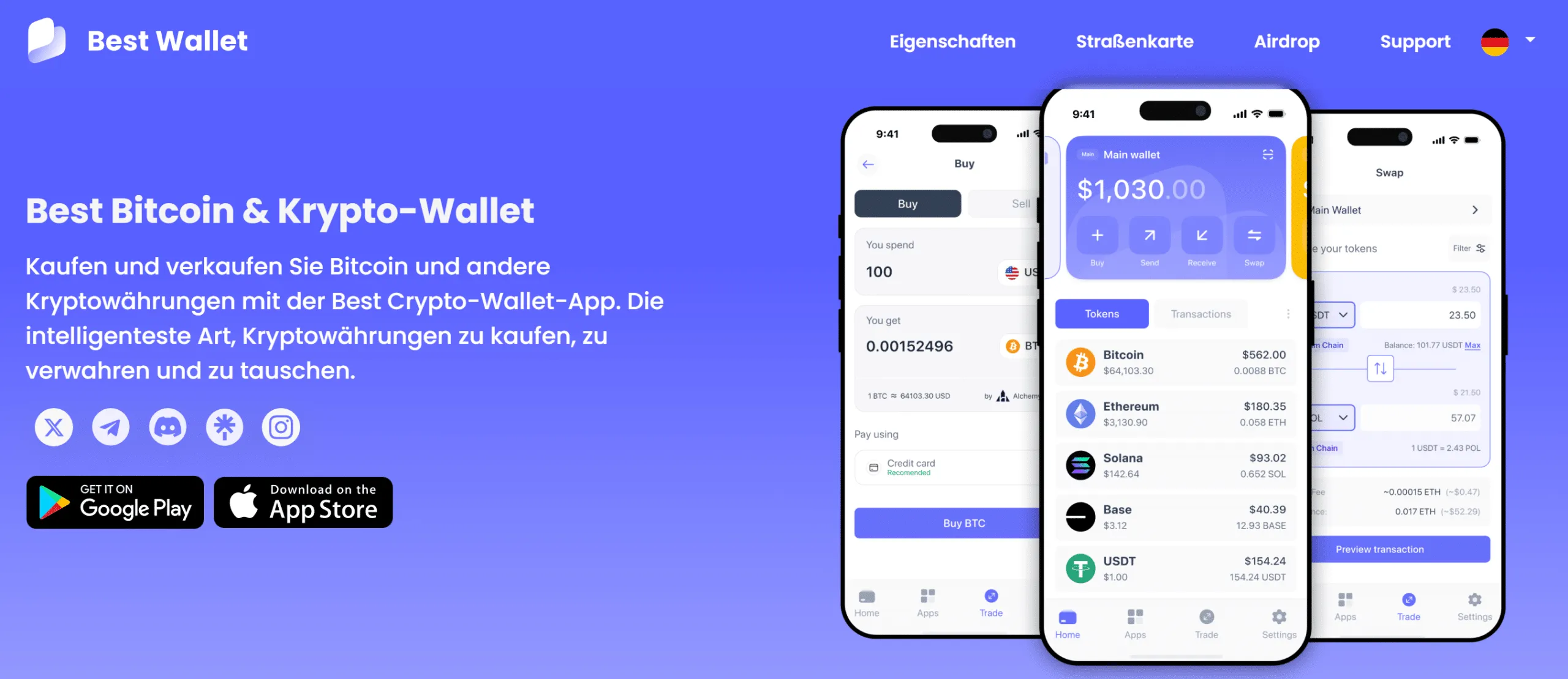 Startseite einer Krypto-Wallet-App