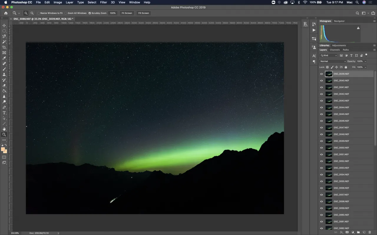 Sternenspur-Tutorial Ebenen in Photoshop geöffnet
