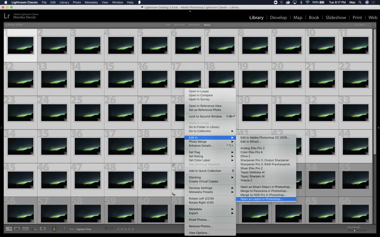 Sternenspur-Tutorial Lightroom: Ebenen in Photoshop öffnen