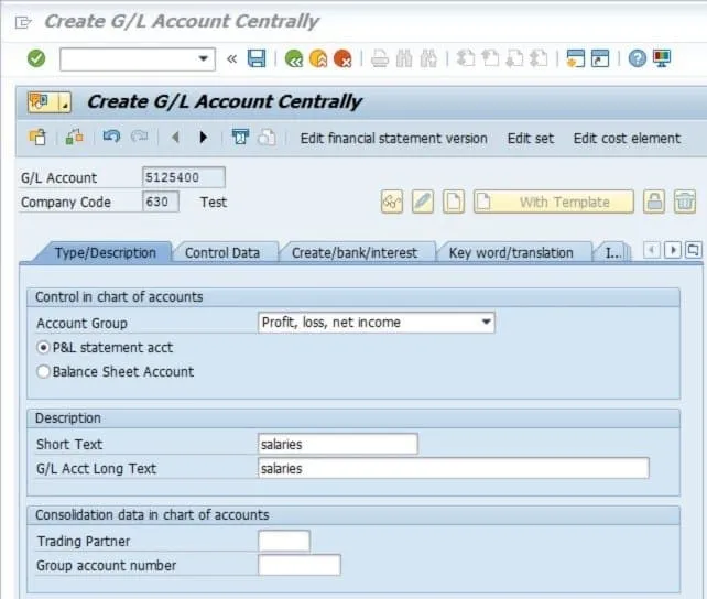 Steuerungsdaten des Sachkontos