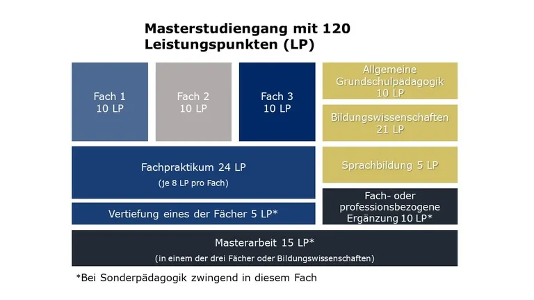 Struktur des Masterstudiengangs "Lehramt an Grundschulen" mit Leistungspunkten