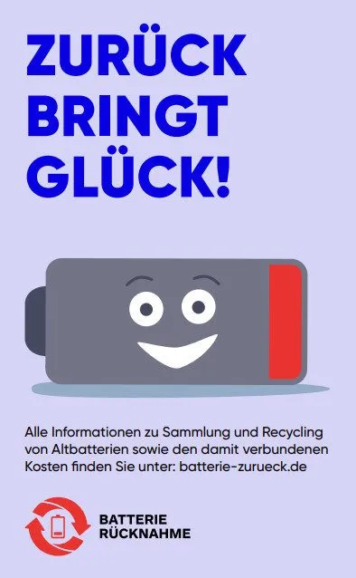 Symbol für Batterierückgabe und umweltgerechte Entsorgung