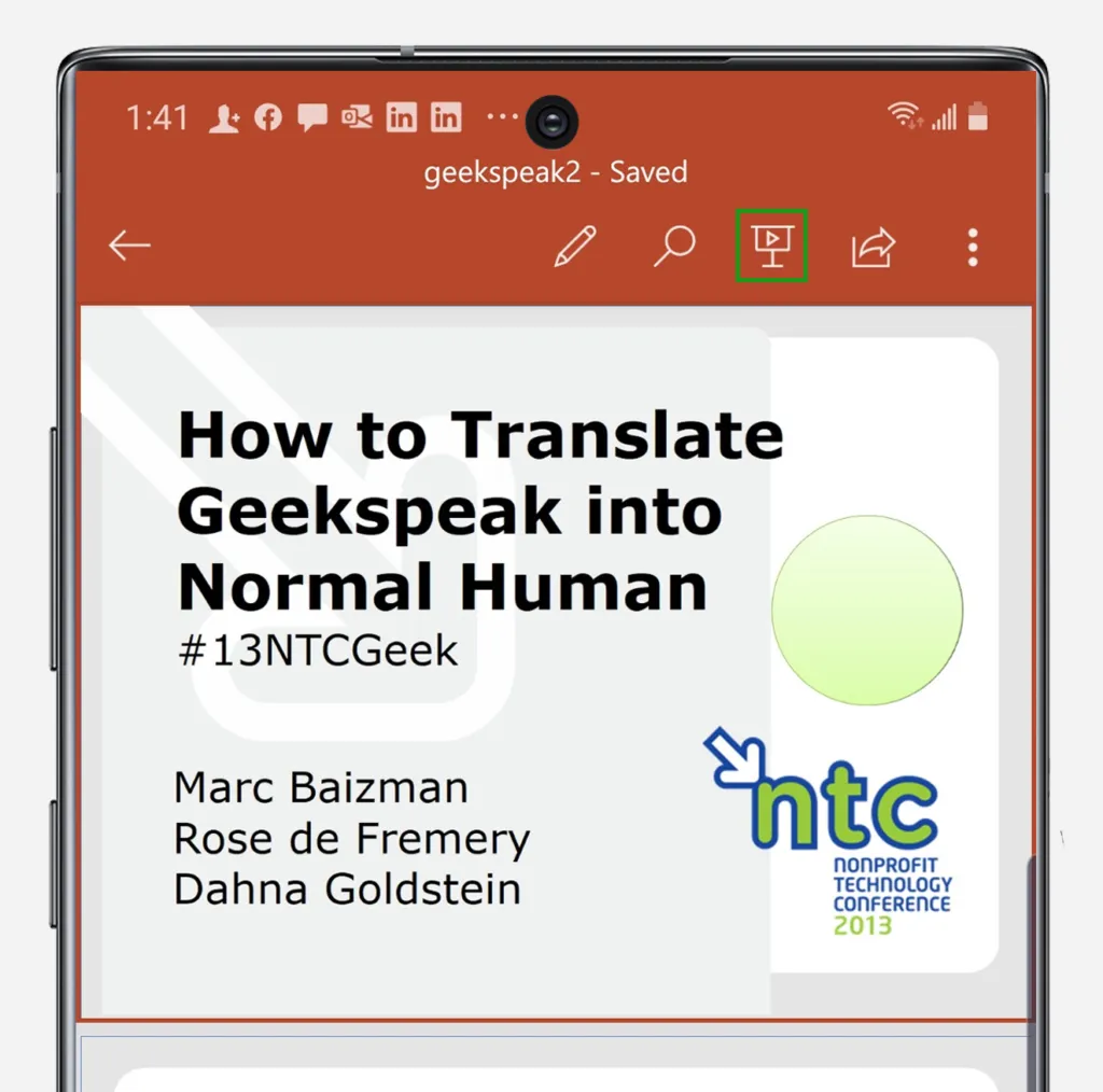 Symbol für die Referentenansicht in PowerPoint auf einem Samsung Galaxy Note-Gerät