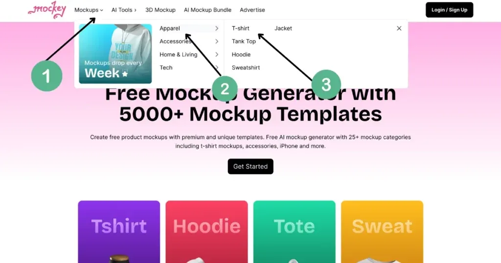 T-Shirt-Mockup-Kategorie in Mockey anklicken