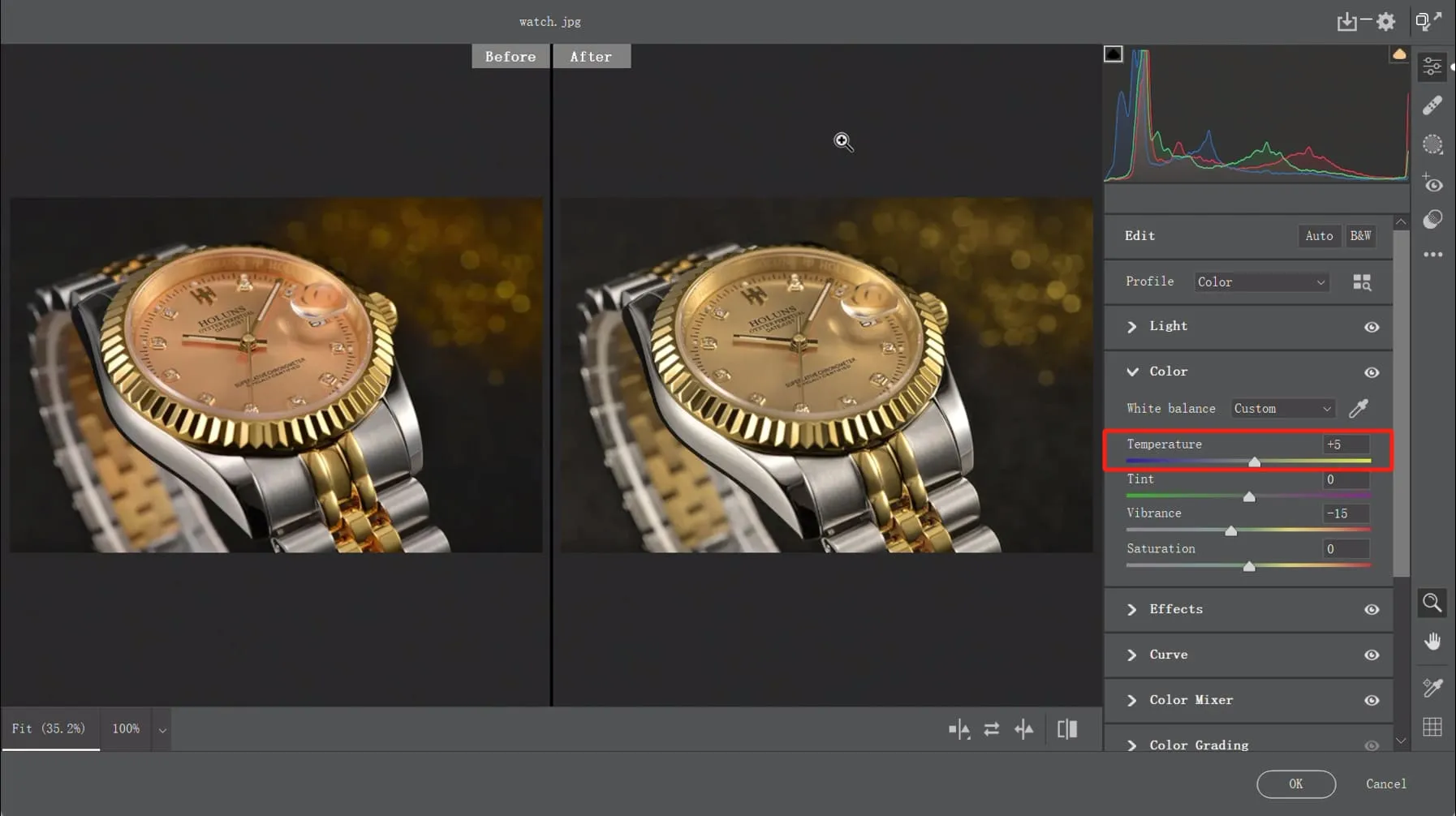 Temperatur in Camera Raw