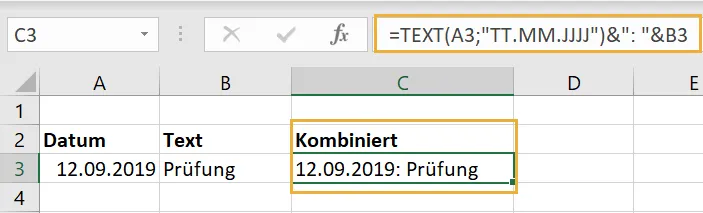 Text- und Datumswerte in einer Excel-Zelle zusammenführen