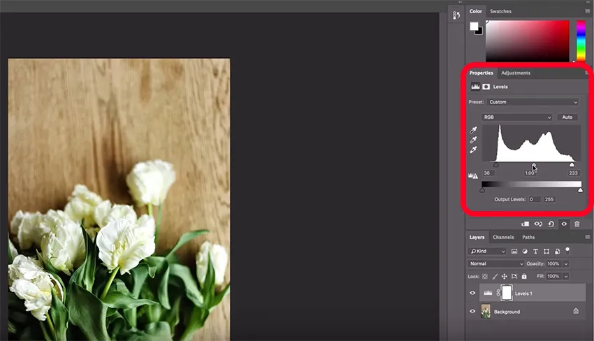 Tonwertkorrektur-Fenster in Photoshop