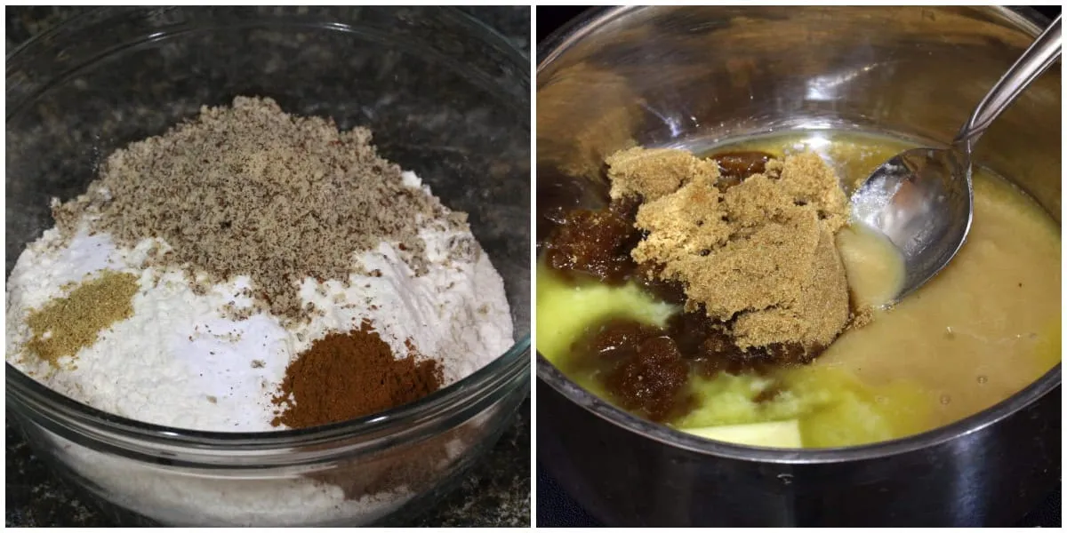 Trockene und flüssige Zutaten werden für den Pfeffernüsse-Teig vorbereitet