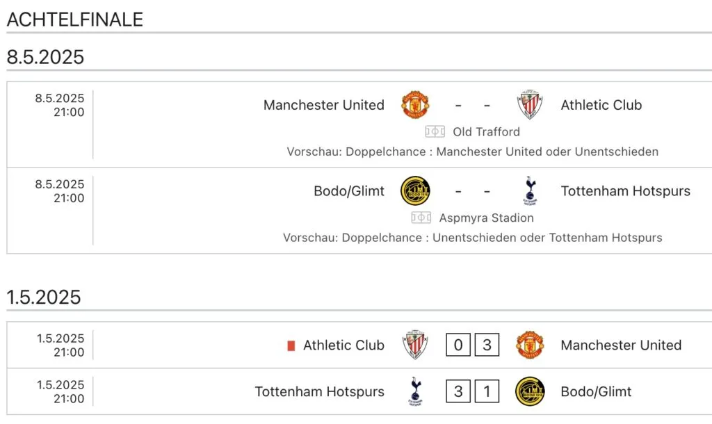 Übersicht der Europa League Matches vom 8. Mai.