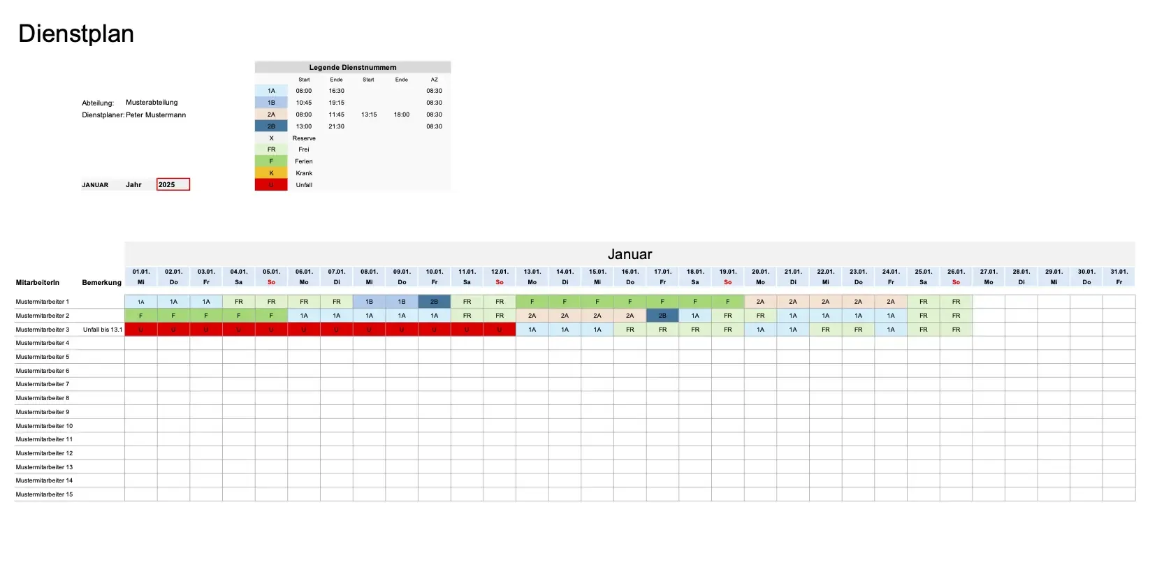 Übersicht der kostenlosen Excel Dienstplan Vorlage für eine effiziente Monatsplanung