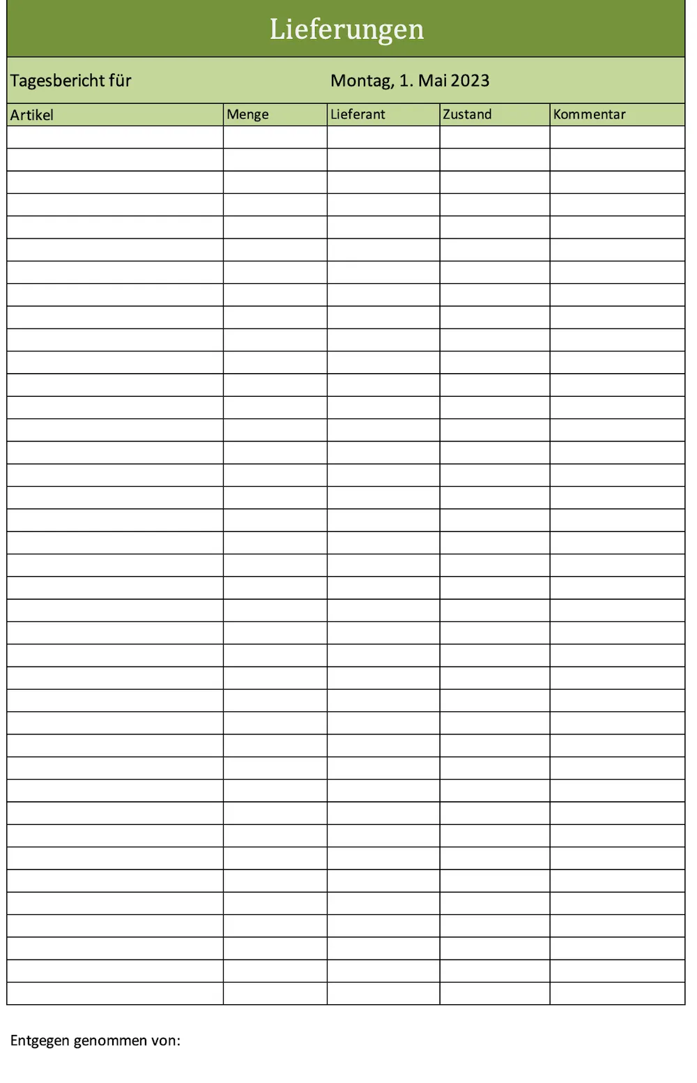 Übersicht der Materiallieferungen im Rahmen eines Bauprojekts