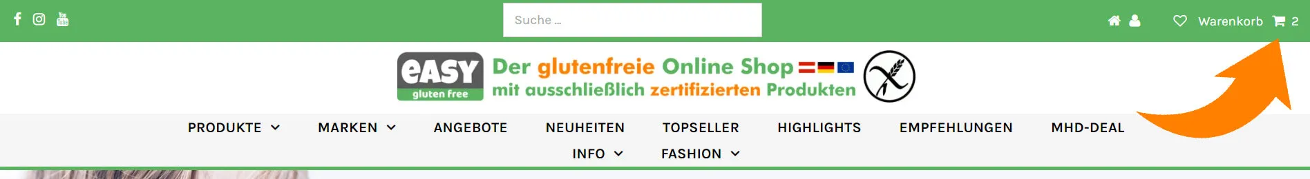 Übersicht des Warenkorbsymbols und der Option zum Abschließen des Einkaufs
