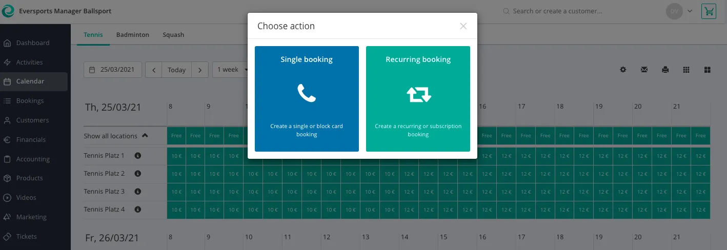 Übersicht über Buchungsoptionen im Kalender