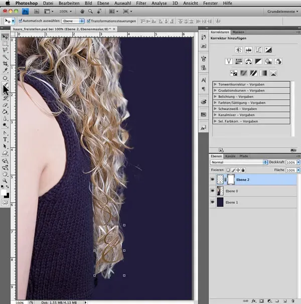 Verblenden des Haarteils mit der Ebenenmaske
