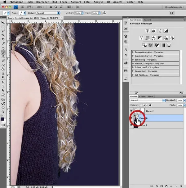 Verfeinerung der Außenkontur mit der Ebenenmaske