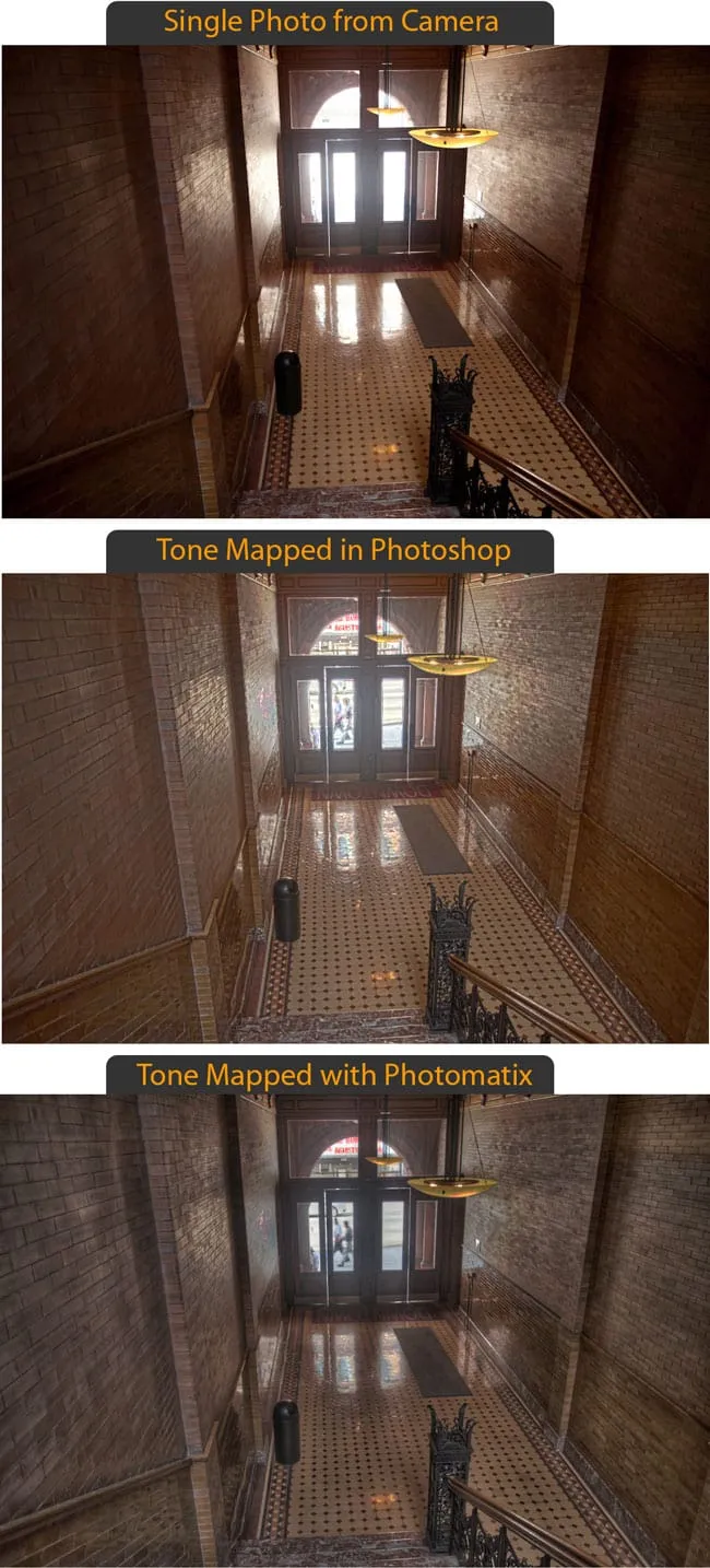 Vergleich: Einzelbild, subtiles Photoshop HDR und extremer Photomatix-Effekt