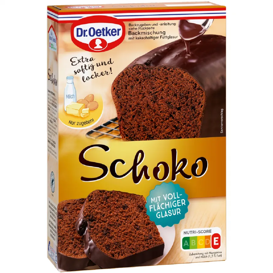 Verpackung der Dr. Oetker Schokokuchen Backmischung