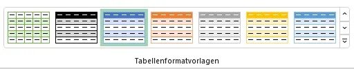 Verschiedene Tabellenformatvorlagen in Excel