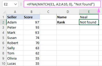 Verwendung der IFNA-Funktion in Excel zur Anzeige einer benutzerdefinierten Meldung anstelle von #NV.