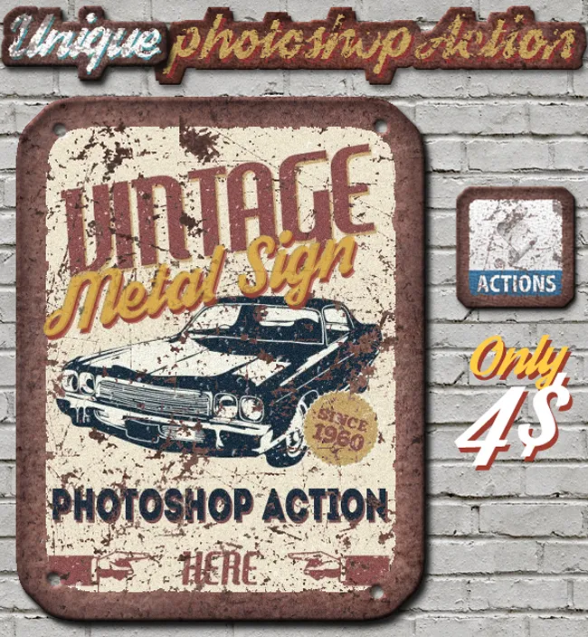 Vintage Metal Sign Photoshop Action