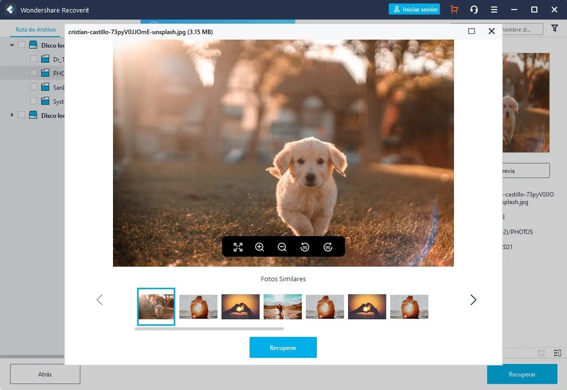 Vorschau wiederhergestellter Fotos mit Recoverit