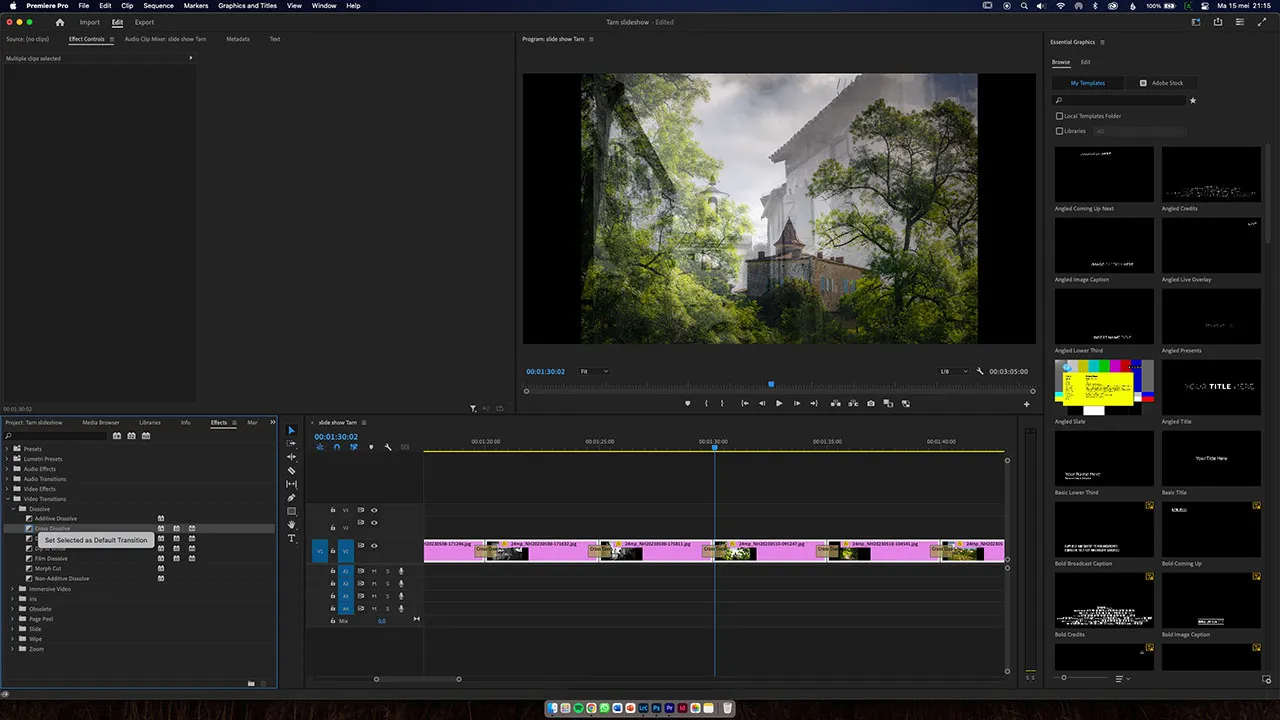 Wählen Sie einen Übergang zwischen den Fotos. Ein Übergang von einer Sekunde ist eine gute Dauer.