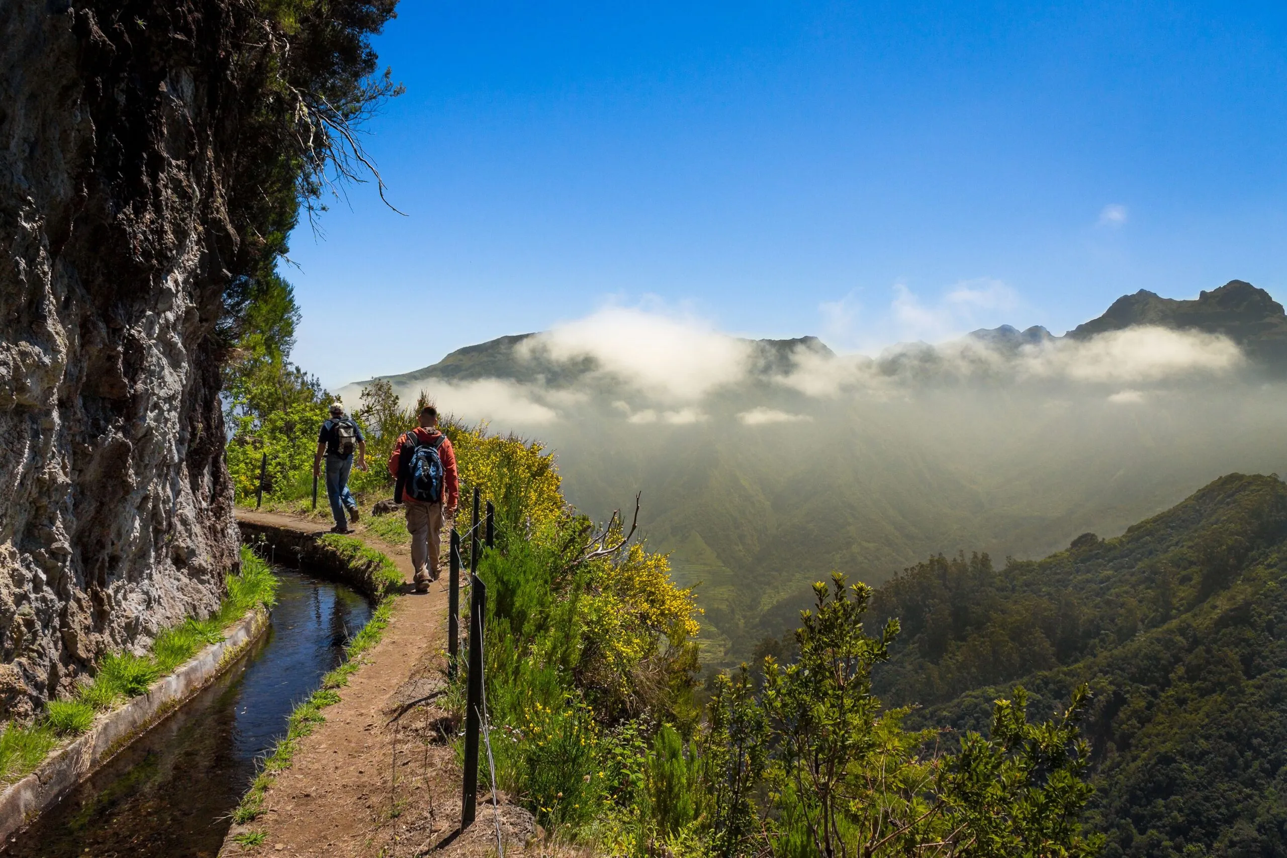 Wanderwege entlang der alten Levadas von Madeira, Portugal, mit atemberaubenden Ausblicken