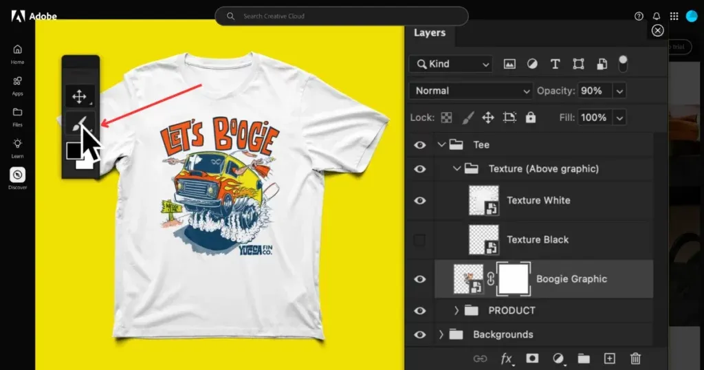Weichen runden schwarzen Pinsel wählen beim T-Shirt-Mockup in Photoshop