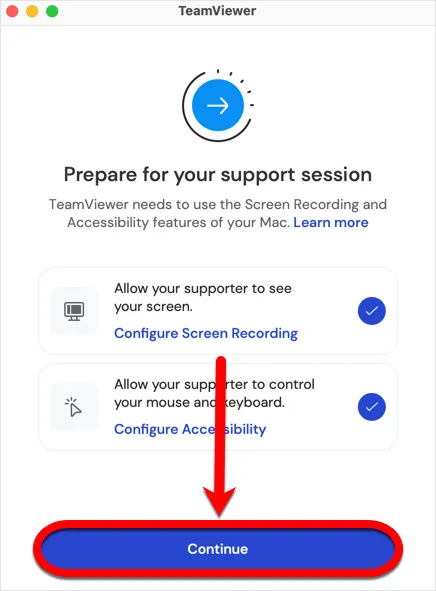 Weiter in TeamViewer