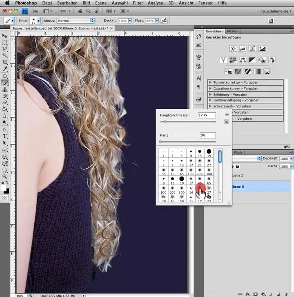 Werkzeugeinstellung für Maskierung