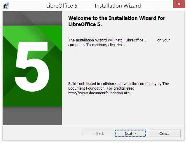 Willkommensbildschirm des LibreOffice Installationsassistenten