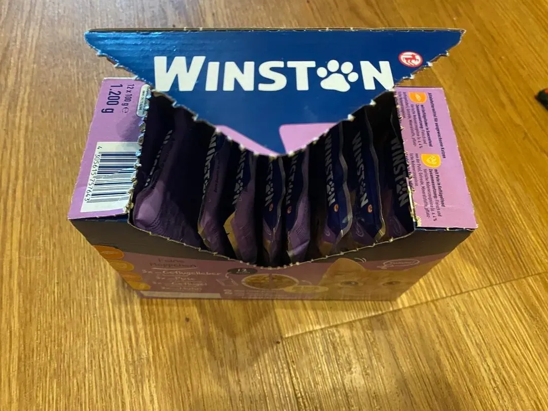 Winston Katzenfutter Test Verpackung im Karton