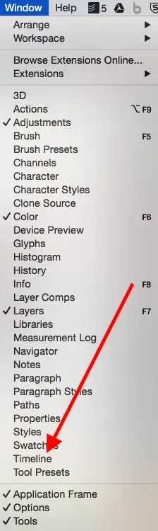 Zeitleisten-Fenster in Photoshop öffnen