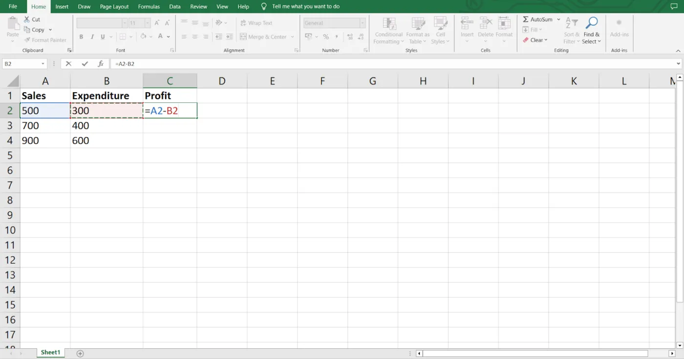 Zellen auswählen und Formel in Excel-Leiste eingeben