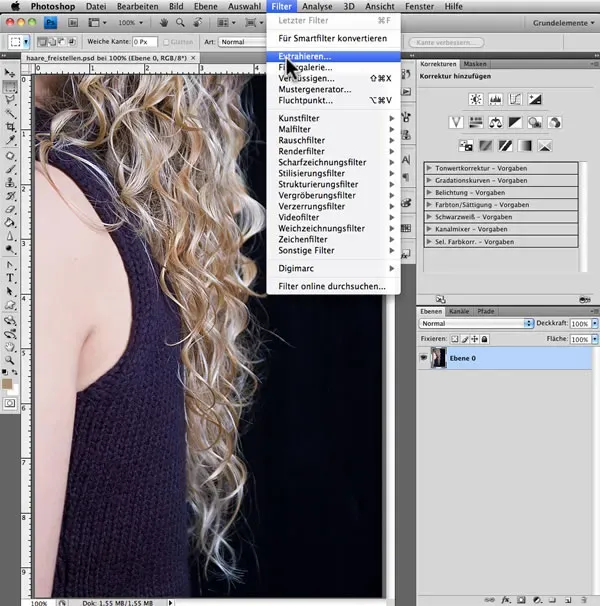 Zugriff auf den Extrahieren-Filter