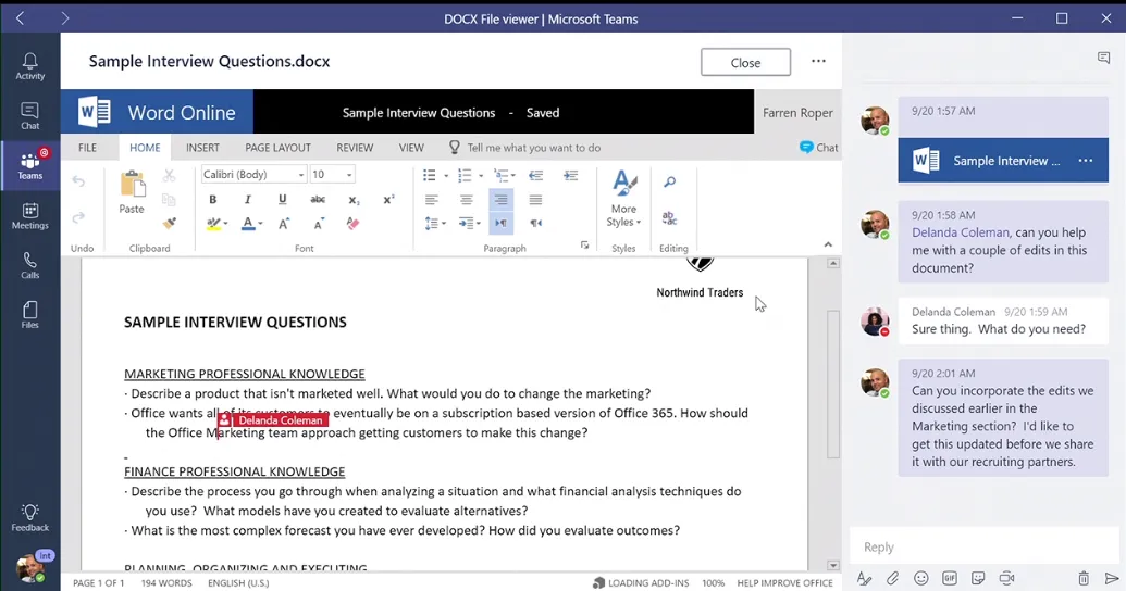 Zusammenarbeit an einem Microsoft Word-Dokument
