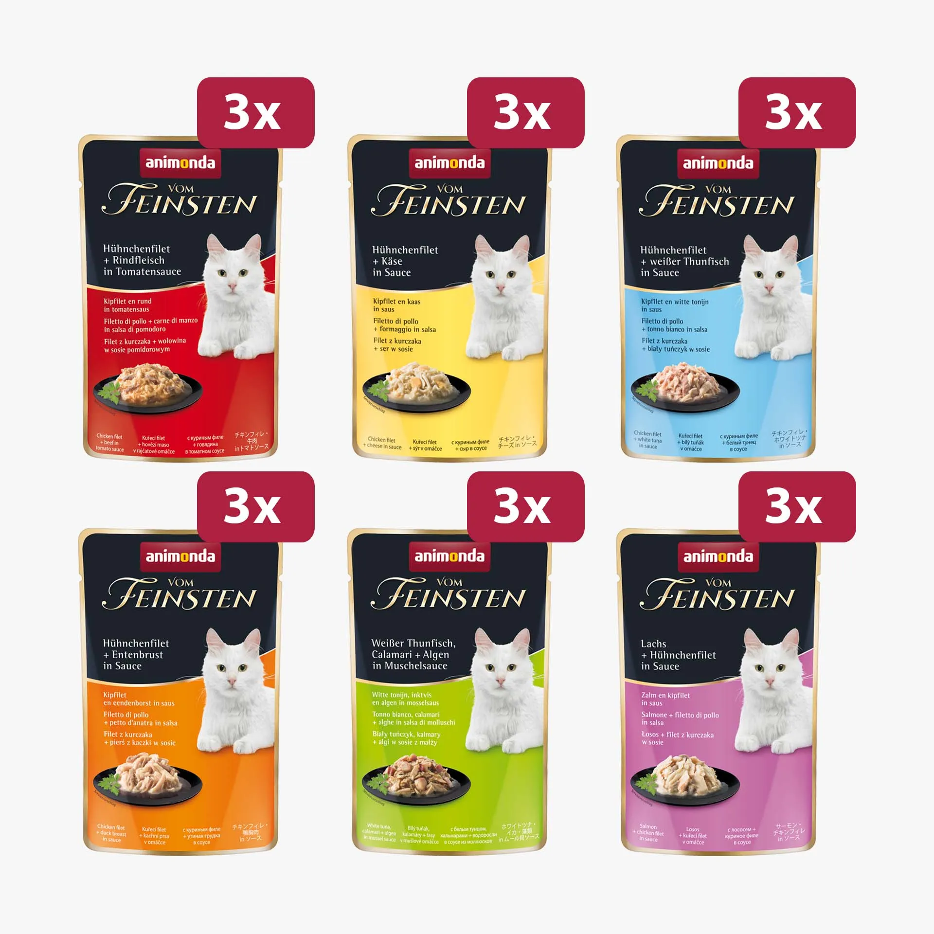 Zwei Schalen mit hochwertigem Nassfutter für Katzen mit Geflügel- und Fischsorten