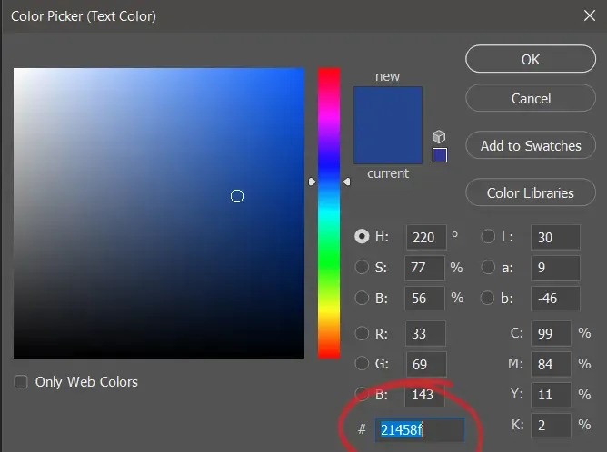 Ändern des Hexadezimalwerts in der Farbauswahl
