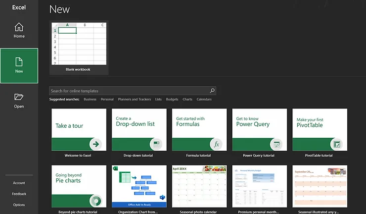Bild, das zeigt, wie man eine neue Arbeitsmappe für JSON in MS Excel erstellt