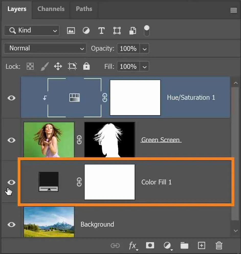 Deaktivieren der Farbfüll-Ebene