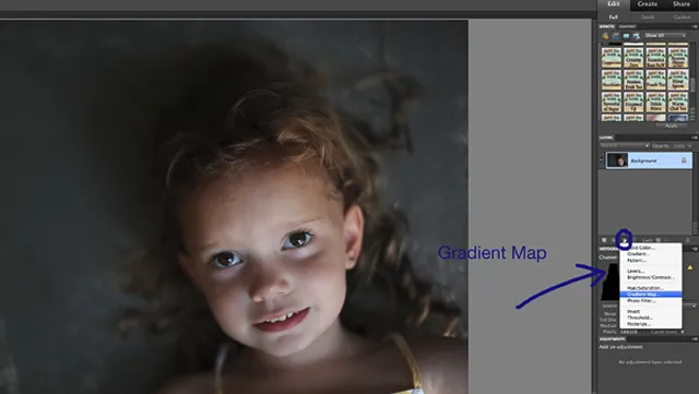 Ebenenpalette mit Option Gradationskurve