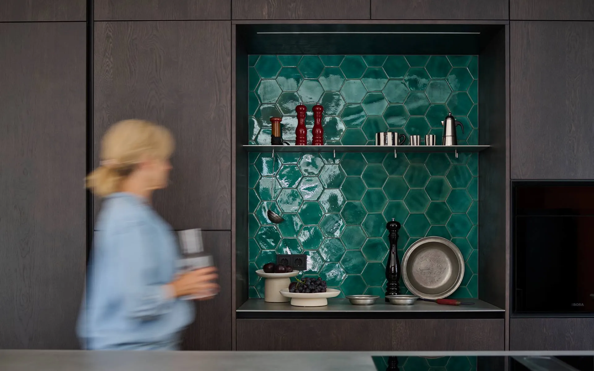 Eiche Schwarz und Edelstahl Küchenblock