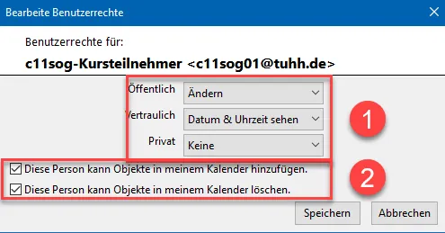 Einstellungen der Privatsphäre für Termine