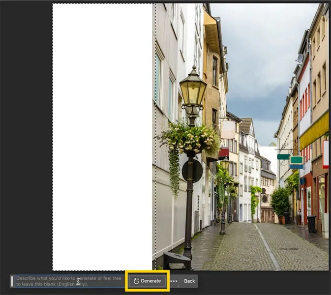 Erweiterung einer Straße mit Generative Fill