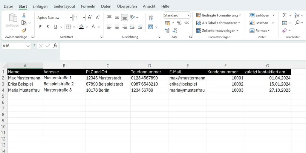 Excel Kundendatenbank