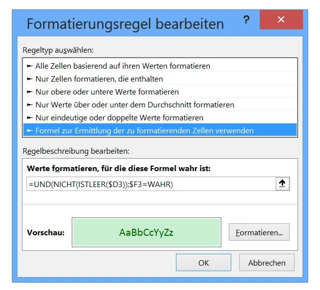 Formatierungsregel bearbeiten